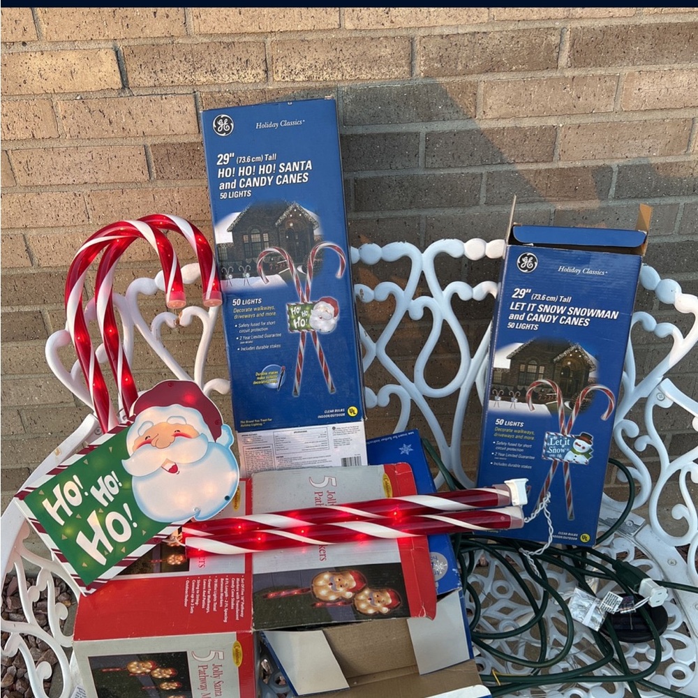 Santa & Snowman Lighted Candy Cane Sets